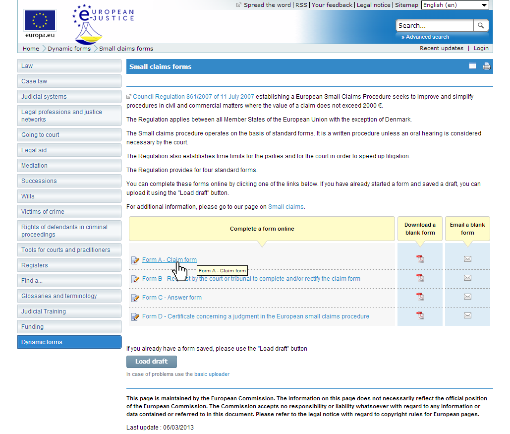 Online form A – claim form