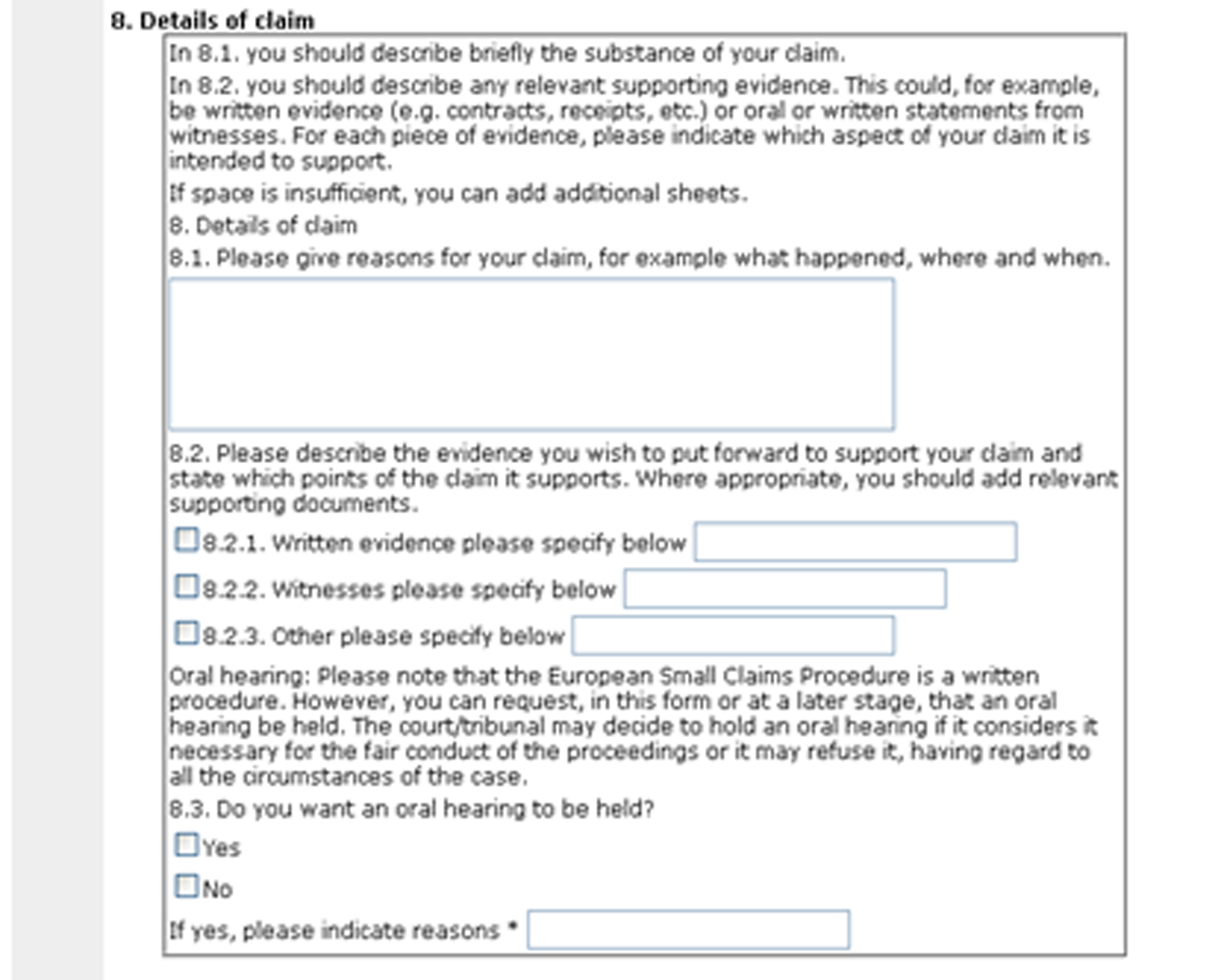 Image: Form - Details of claims
